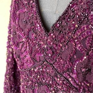 Pisarro Nights purple floor length gown with intricate beadwork, size 12